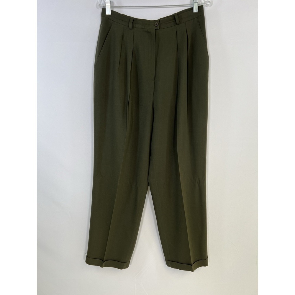 VTG Jones New York Pants Womens Size 12 Olive Green 100%‎ Wool USA Small Flaw